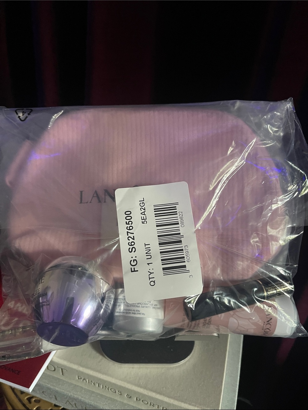 Lancome Light Pink Satin Cosmetic Pouch with Sample Skincare